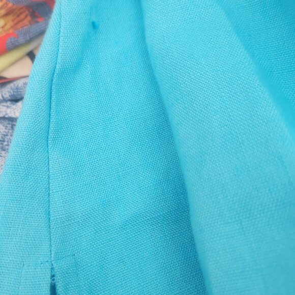 Vintage Tabi Embroidered & Beaded Turquoise - 100 Heavy linen - 28 x 22 w - Picture 5 of 5